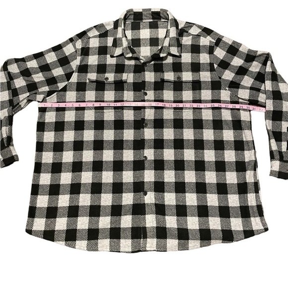 Buffalo Plaid Black & Grey Fleece Button Down Jacket - Size 3X - Picture 7 of 11